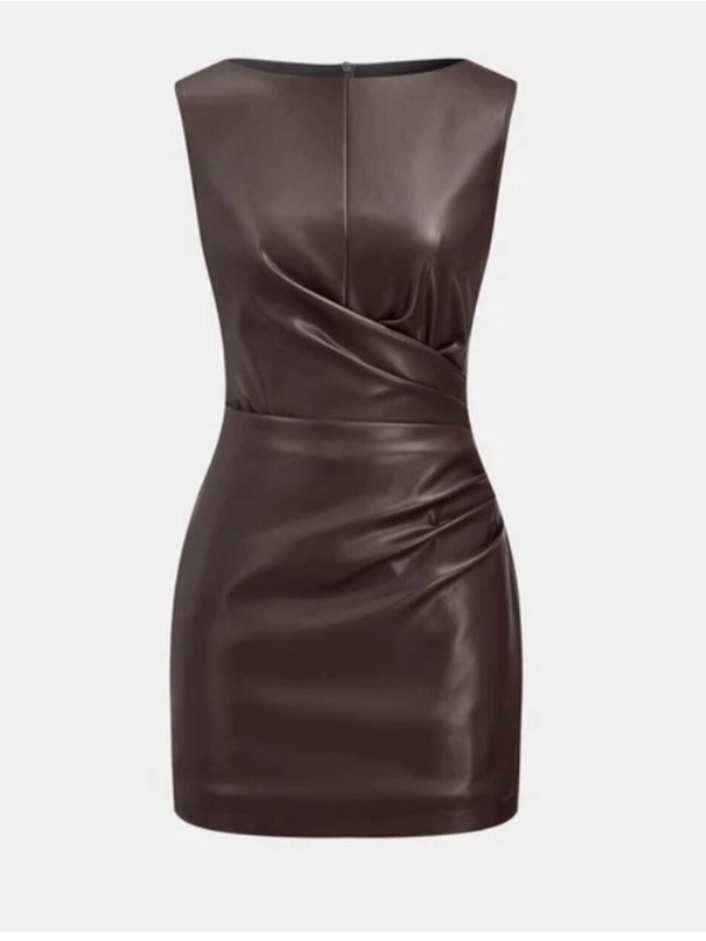 Commense Sleeveless Faux-Leather Mini Dress in Dark Brown